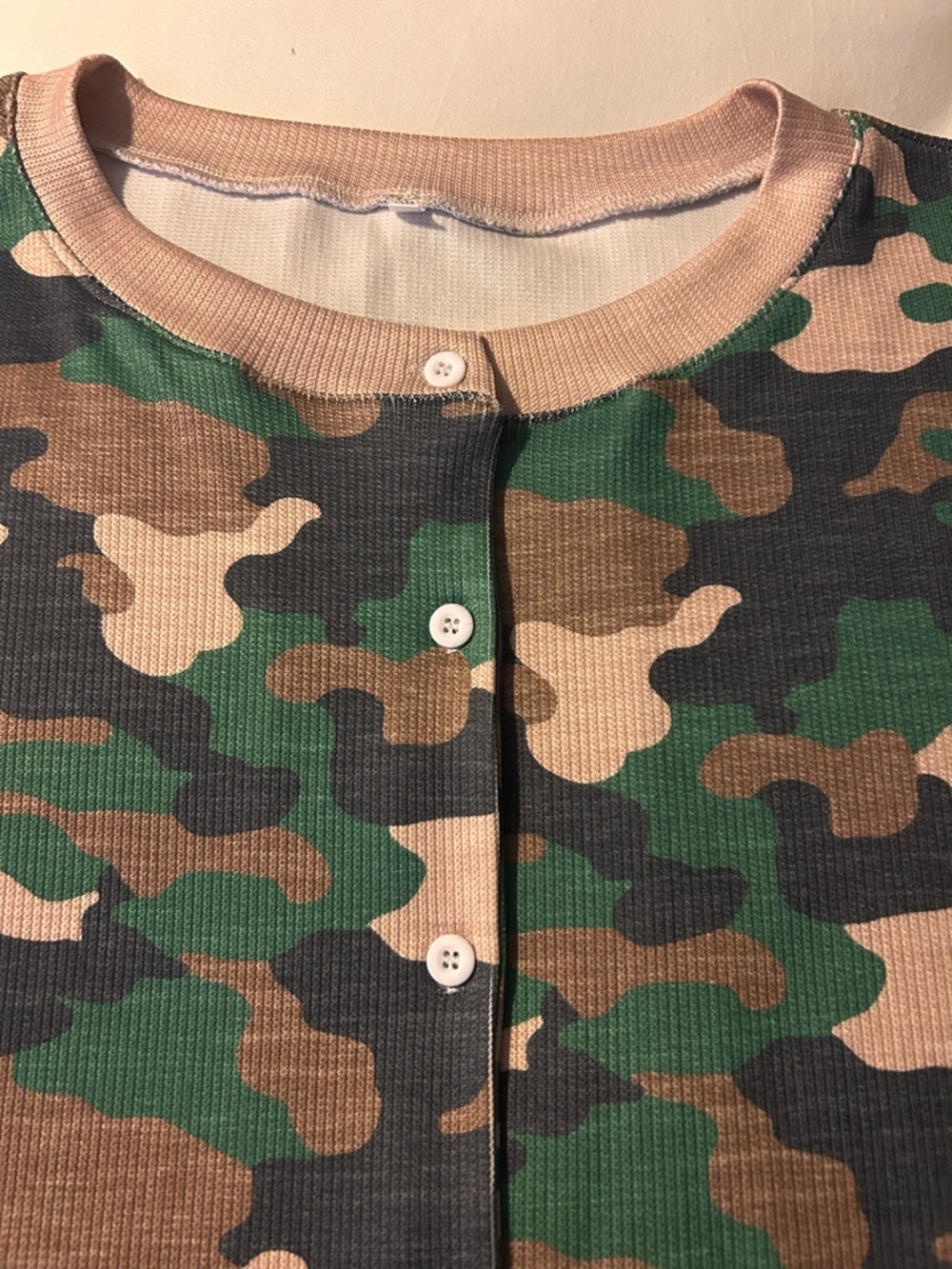 Camouflage Button-Front Cardigan in Green and Tan